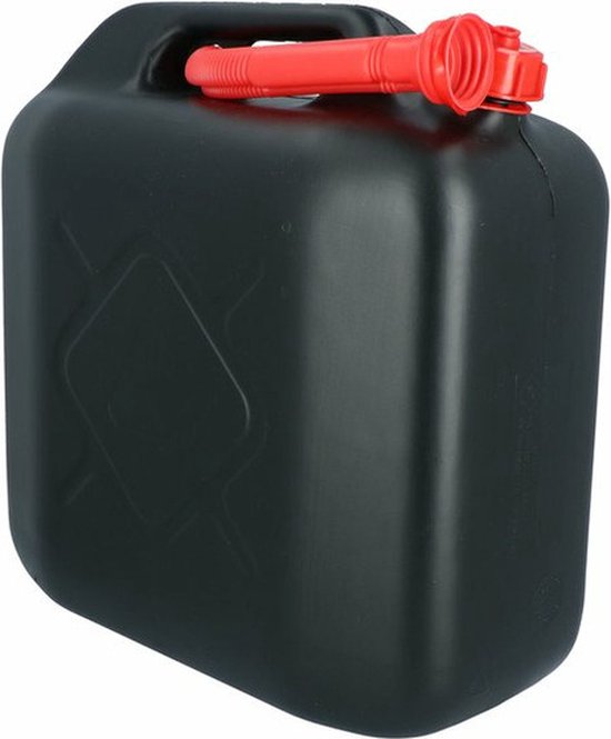 Carpoint Jerrycan - voor brandstof - 20 liter - zwart - incl. rode schenktuit - Benzine en diesel - 38 x 19 cm