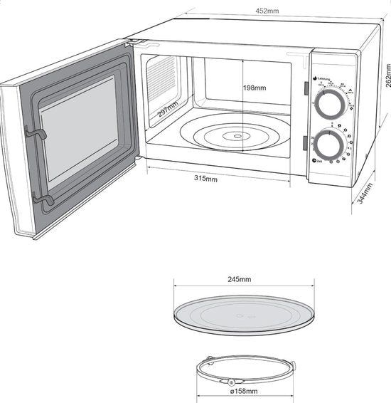 Hanseatic – Solo Magnetron – 44x33,5x25,9 cm – Zilver Metaal & Glas – 800 Watt & 20 Liter – 5 Vermogensniveaus & Ontdooifunctie – Compacte Keukenmagnetron – 76409986