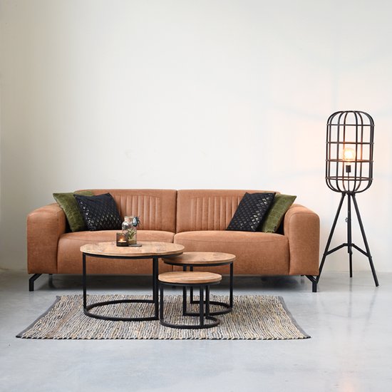 LABEL51 Triplet Salontafel Set – Rond 60 cm – Naturel Hout – Industriële Bijzettafels – Set van 3 – Stoer & Tijdloos Design