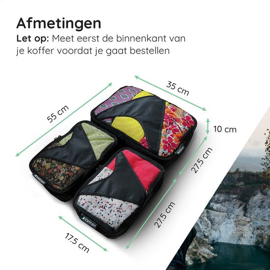 Volcan Packing Cubes - Koffer Organizer Set - 3 Delige Set - Voor Backpack & Koffer - Zwart