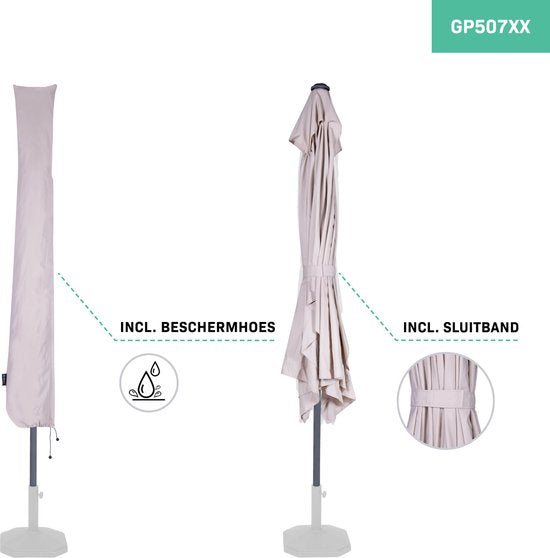 VONROC Stokparasol – Kantelbaar & UV-werend – 200 x 300 x 245 cm – Incl. Hoes – Beige