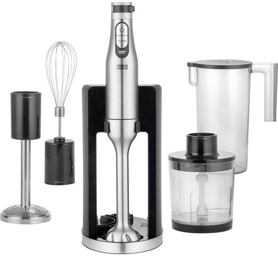 Lebenlang Staafmixer LBP9786 – Voorzien Van Turbofunctie En Traploze Snelheidsregeling En Spatbeschermingstechnologie – Voor Mixen En Hakken – Zilver Roestvrij Staal En Kunststof – 1200 W