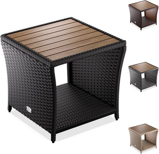 Casaria Bijzettafel - Polyrattan Vierkant 45x45x40cm - Zwart