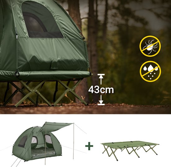 SoBuy OGS61-L-GR | Opvouwbaar Campingbedje | 3 in 1 met anti-UV dak + opblaasbare matras + draagtas | maximale belasting 300 kg | 2 personen