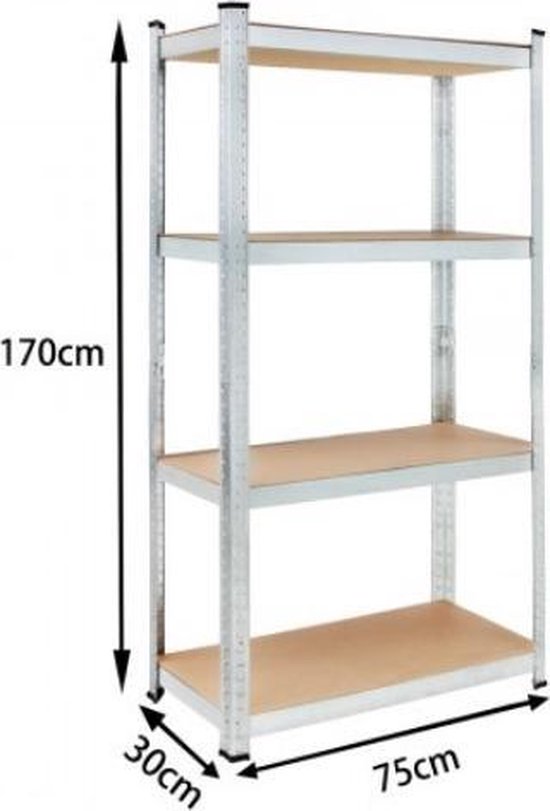 Monzana Stellingkast Metaal – incl. 4 MDF planken- tot 280kg - Zilver