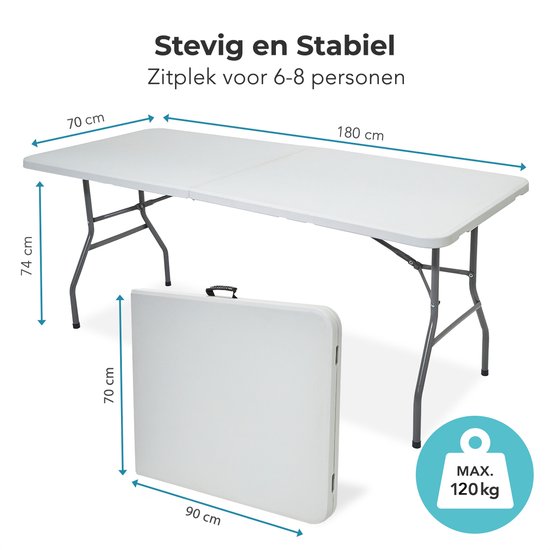LifeGoods Inklapbare Tafel - 70x180cm - Verstelbare en stevige Klaptafel - Weerbestendig - Vouwtafel voor Buiten - Wit