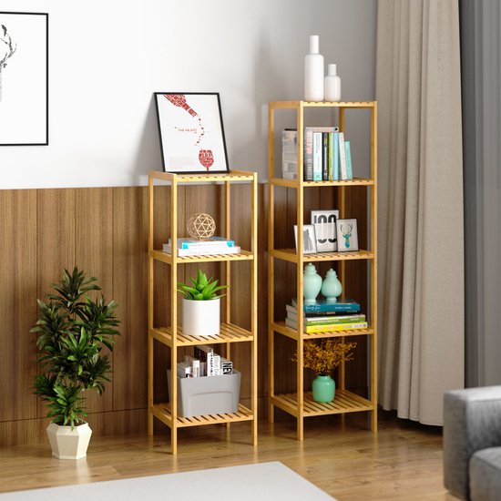 Casaria Staande badkamer/ woonkamer kast bamboe 140x33x33cm Tijdloos Hoogwaardige Kwaliteit