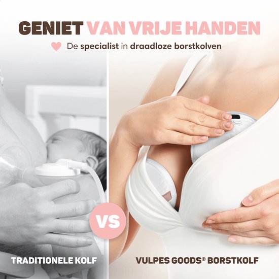Vulpes Goods® BabyCare - Elektrische Draadloze Borstkolf PRO V2 – Handsfree – Draagbaar – APP Bedienbaar – BPA-Vrij – Inclusief Borstschildverkleiners, Bewaarzakjes & Reistas – 2 Stuks