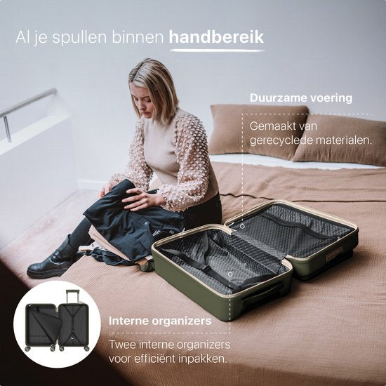 ONYX Handbagage Koffer 35 Liter - Spinner wielen - Lichtgewicht Trolley - Reiskoffer met Dubbel TSA Slot - Handig voorvak - 55 cm - Olive