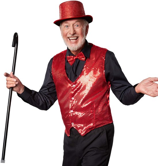 Dressforfun pailletten-vlinderdas - rood - Verkleedkleding carnaval - Halloween -Verkleden - Feestkleding - Carnavalskleding - Feest - Partykleding