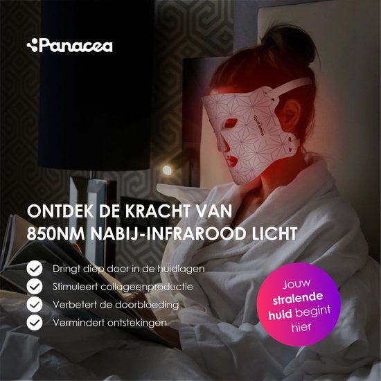 Panacea Red Light therapy - LED Gezichtsmasker - Huidverzorging - Acne - Collageen - 520 LED lamps- Quattro Chip Technologie