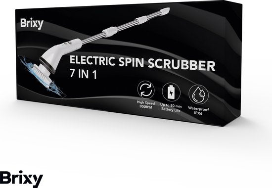 Brixy Elektrische Schoonmaakborstel - Uitschuifbare Schrobborstel - Draadloos - 8 Opzetstukken - Schrobber - Wit