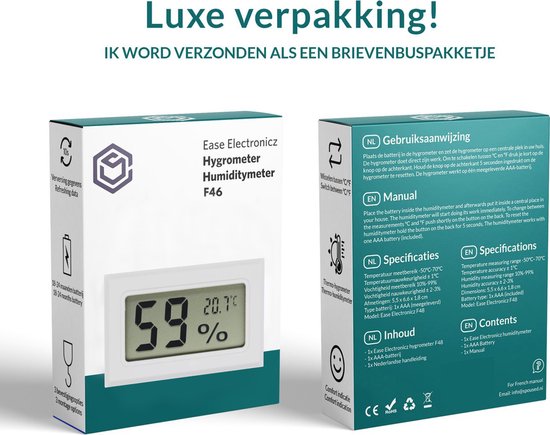 Ease Electronicz Hygrometer - Weerstation - Luchtvochtigheidsmeter - Thermometer Voor Binnen - Incl. Batterijen
