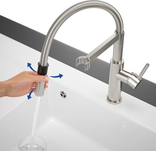 Villeroy & Boch Steel Expert 2.0 - Keukenkraan met flexibele uitloop en uittrekbare sproeikop, roestvrij staal 928000LC