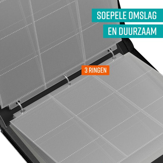 NAPI Verzamelmap voor 900 Kaarten - Binder Map voor Kaarten - 9 Pocket - Kunstleer - Premium Card Binder met Ritssluiting - 50 Pagina's - A4 Formaat - Rood/Wit