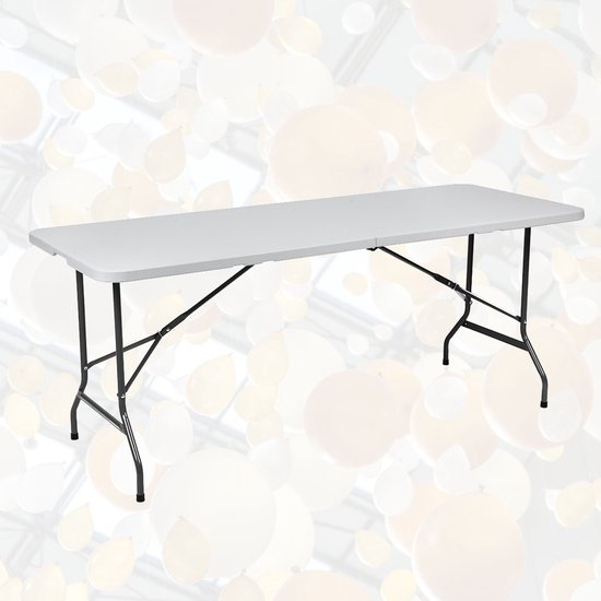 BRASQ Inklapbare Vouwtafel Wit - 180x70x74cm- Campingtafel - Klaptafel - Weerbestendig - Tafel met draaghandvat