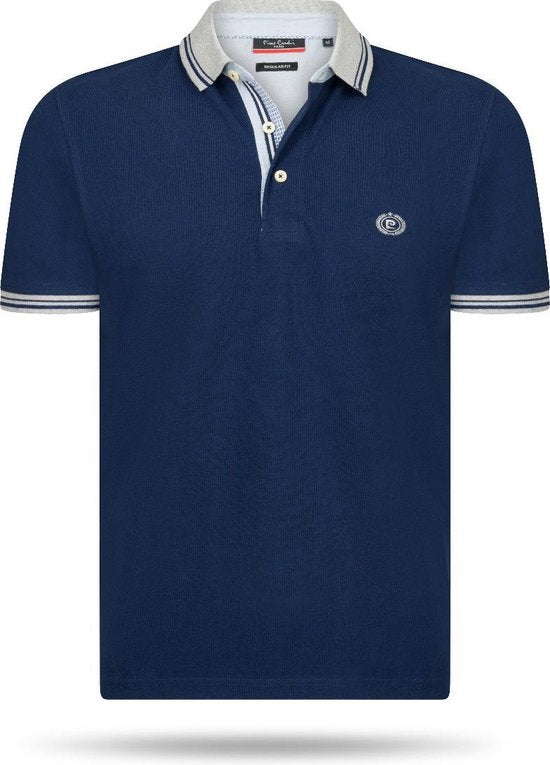 Pierre Cardin - Heren Polo SS Grey Tipped Polo - Blauw - Maat L
