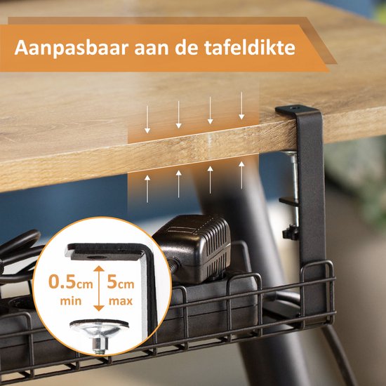 Stilemo Kabelgoot Bureau Klemmen - Cable Management - Kabelhouder Zonder Boren Monteren - Kabelbox 38 CM Zelfklevend met Klemmen - Kabel Organiser onder Bureau 4.5 KG Draagkracht - Zwart