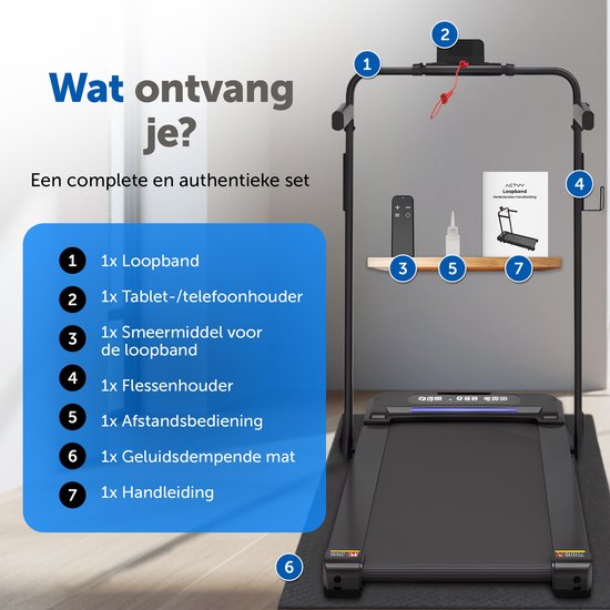 ACTYV Loopband Inklapbaar 1-12km/u - Inclusief Smeerolie, Beschermmat - Hardloopband - Treadmill - Wandelband - Walking pad - Voor Thuis - Elektrisch - Opvouwbaar