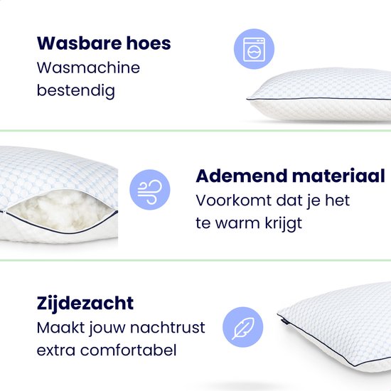 Soulsnooze® - Luxe Kwaliteit Hoofdkussen Gloom - Aanpasbaar Design - Geschikt voor rug-,zij- en buikslapers - 60x70 cm - Hoofdkussens Slaapkamer - Anti Allergie - Verkoelend - Wasbaar