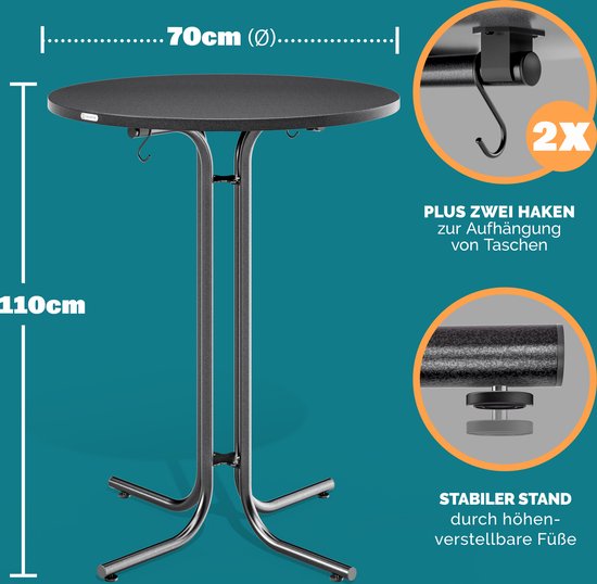 CASARIA Statafel - 70x110cm Inklapbaar Verstelbare Tafelpoten – Grijs