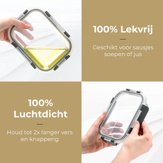 Stosh Meal prep bakjes - Vershoudbakjes - Diepvriesbakjes - 10 Stuks - 5x1050ML & 5x350ML - BPA vrij - Glas