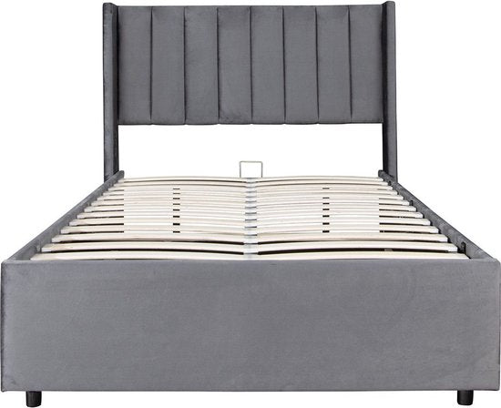 Juskys – Polsterbed Savona – 120 x 200 cm – Voorzien Van Opbergruimte Met Gasdrukveer En Gecapitonneerd Hoofdbord – Voor Slaapkamer En Tienerkamer – Donkergrijs Fluweel