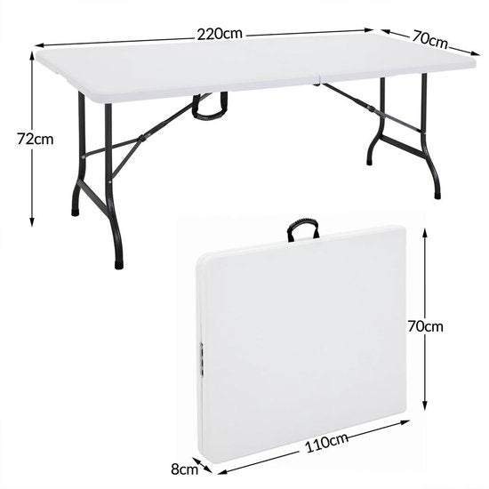 Casaria Tuintafel Opvouwbaar – met Draaggreep 220x70 cm – Wit