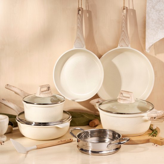JUST PERFECTO 14 Delige Pannenset Inductie Met Deksel - Granieten Frying Pan Antiaanbaklaag Pannenset - Niet Giftig Keramische Non Stick Koekenpannen - Pannen Compatibel Met Alle Fornuizen