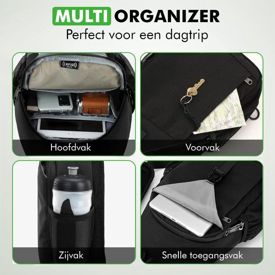 Travelhawk Sling bag - Schoudertas Heren & Dames - Unisex - Crossbody Tas - Waterdicht - Zwart