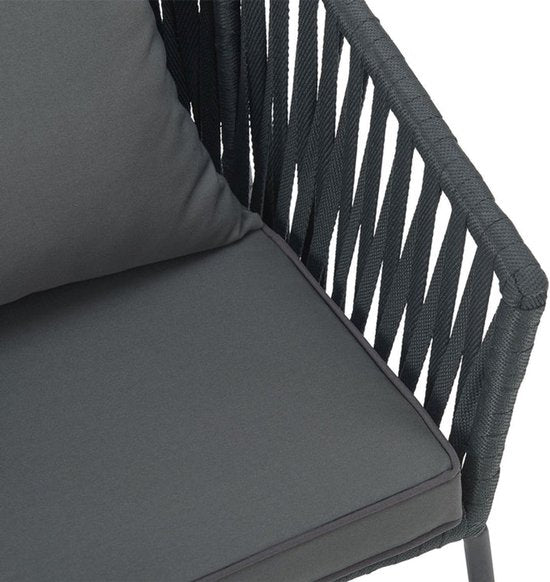 Juskys – Touwstoelen Set van 2 – 58 x 58 x 78 cm – Voorzien Van Afneembare Kussens En Elastisch Vlechtwerk – Voor Terras En Balkon – Donkergrijs Touw
