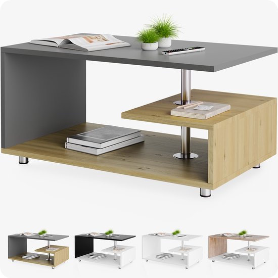CASARIA Salontafel - Opbergvak Krasbestendig 95x55x50cm – Grijs Hout