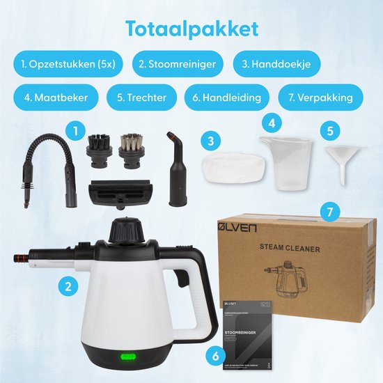 Ølven Handstoomreiniger - 5 in 1 - Stoomreiniger - Vlekkenreiniger - Tapijtreiniger - 450ML - 1200W