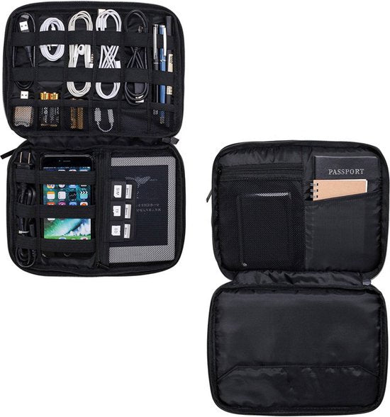 Sunflake Elektronica & Kabel Organizer - 3 Lagen - Kabel Reistas - Waterafstotend - Voor 9.7" iPad - Harddiscs - Opladers - Donkergrijs