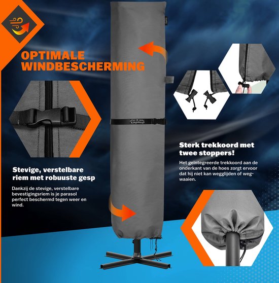 Kingsleeve Parasolhoes tot Ø350cm - Weerbestendig Robuust - Grijs