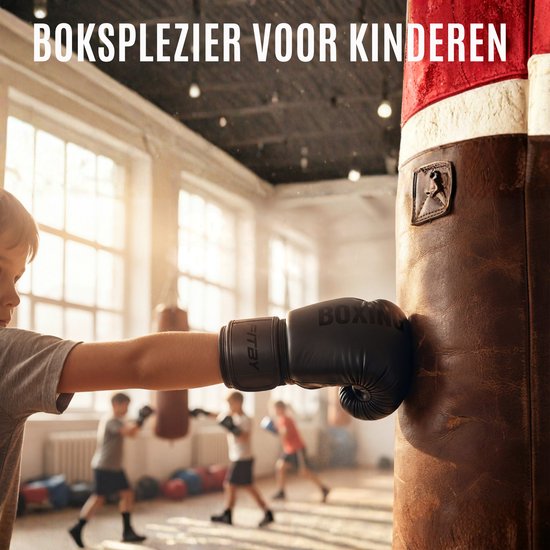 Fitby Bokshandschoenen - Kickboks Handschoenen - Boxing Gloves - Kinder Bokshandschoenen - Zwart - 8 oz