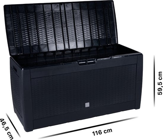 Opbergbox 310L UV-Bestendig Weerbestendig Wielen Tuinbox Rotan-look Antraciet