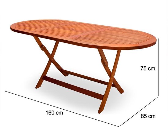 Casaria Opvouwbare Tuintafel – Parasolhouder – 160 x 85 x 75 cm – FSC Acaciahout - Bruin