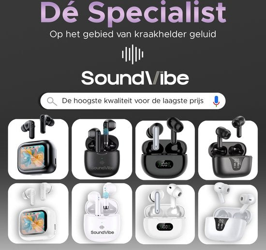 SoundVibe® - Earbuds Draadloos Met Noice Cancelling - Wit - Bluetooth Oordopjes - Noice Cancelling Hoofdtelefoon - Draadloze Oordopjes - Oortjes Draadloos