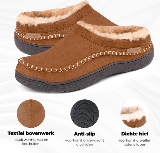 Pantoffels Heren - Sloffen - Mocassins - Chestnut - Anti-slip - Maat 44/45 - Comfeet