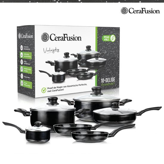 CeraFusion Keramische Pannenset 10-delig - Aluminium - PFAS vrij - Zwart