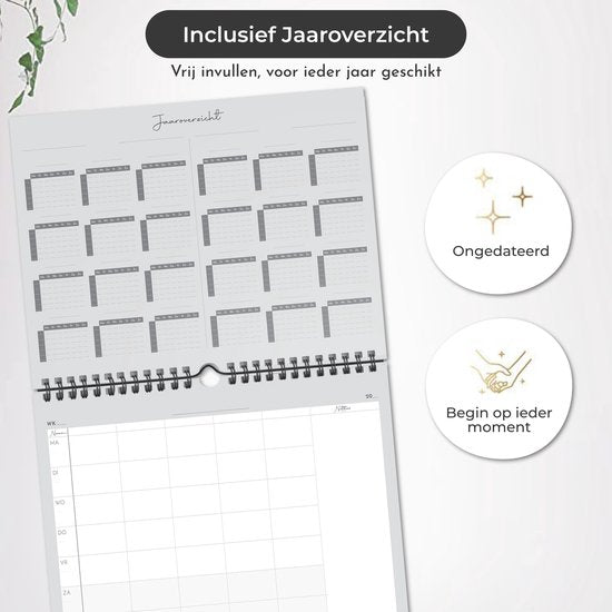 Systemyze Familieplanner Basic 2025 - Planner - Weekplanner - Gezinsplanner - Family Planner - Ongedateerd - Grijs