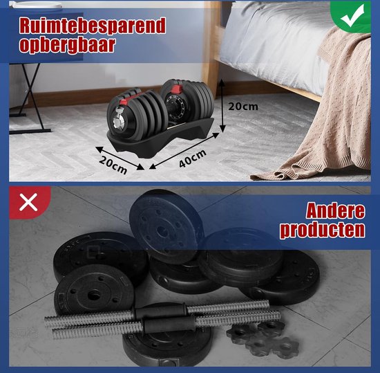 DH FitLife Verstelbare Halter - 1,5 tot 18 kg - 12-in-1 Dumbbell - Met Opbergbasis - Krachttraining - Zwart