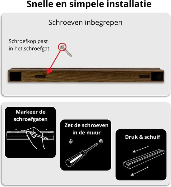 LP houder aan de muur (3-pack) - Platenhouder - Vinyl houder muur - LP rek - premium donker essen hout