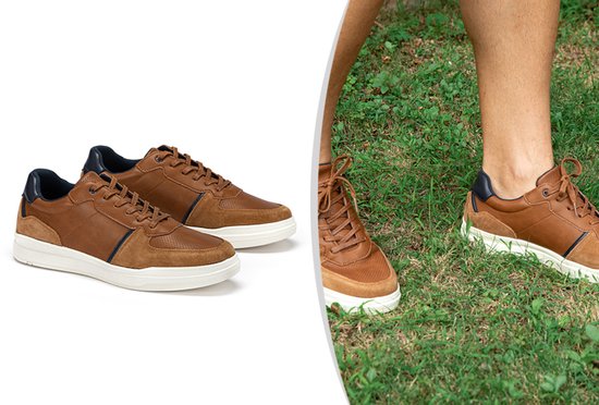 Milanoro - Stijlvolle lederen herensneakers - Cognac - Maat 46