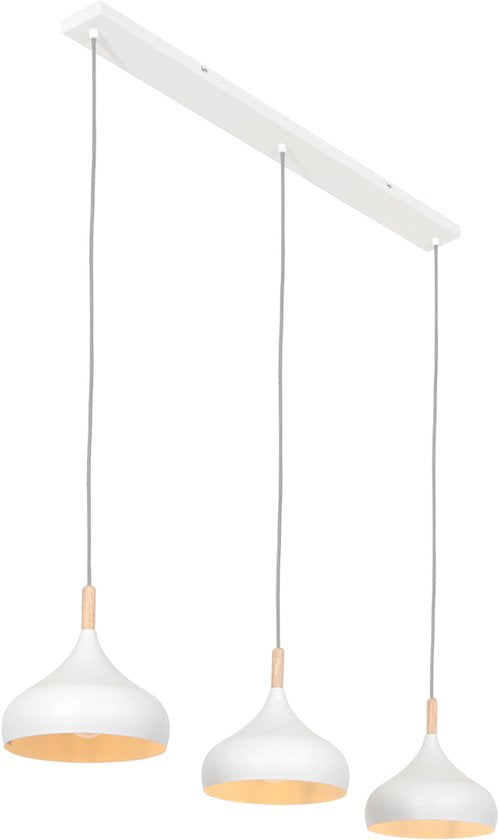 Mexlite - hanglamp - Bjorr - wit - hout metaal - grote eettafellamp - E27 - 3099W