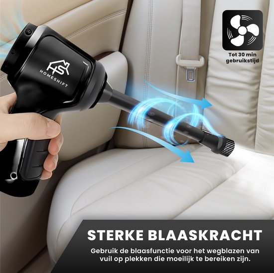 HomeShift® Auto Stofzuiger Draadloos V2 - Kruimelzuiger - Handstofzuiger - Kleine Stofzuiger - Draadloze stofzuiger - Air Duster - Nat & Droog - Zwart