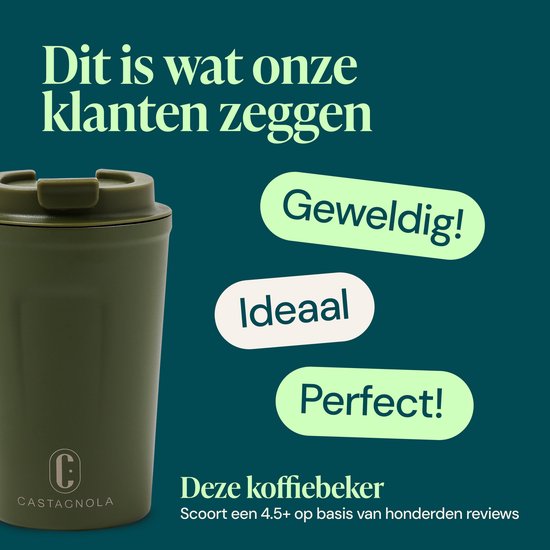 Castagnola Thermosbeker - Koffiebeker To Go - Reismok voor Koffie en Thee - Theebeker - 380 ML - RVS - Groen