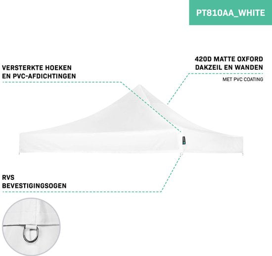 VONROC Dakzeil – Voor Premium Partytent PT501XX – Waterdicht - 50+ UV Bescherming - Wit