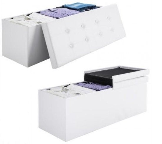 Casaria Zitbank met Opbergruimte - 80x40x40cm 100L Kunstleer – Wit